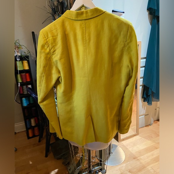 Linen blazer in bright yellow multiple pockets - Picture 3 of 11